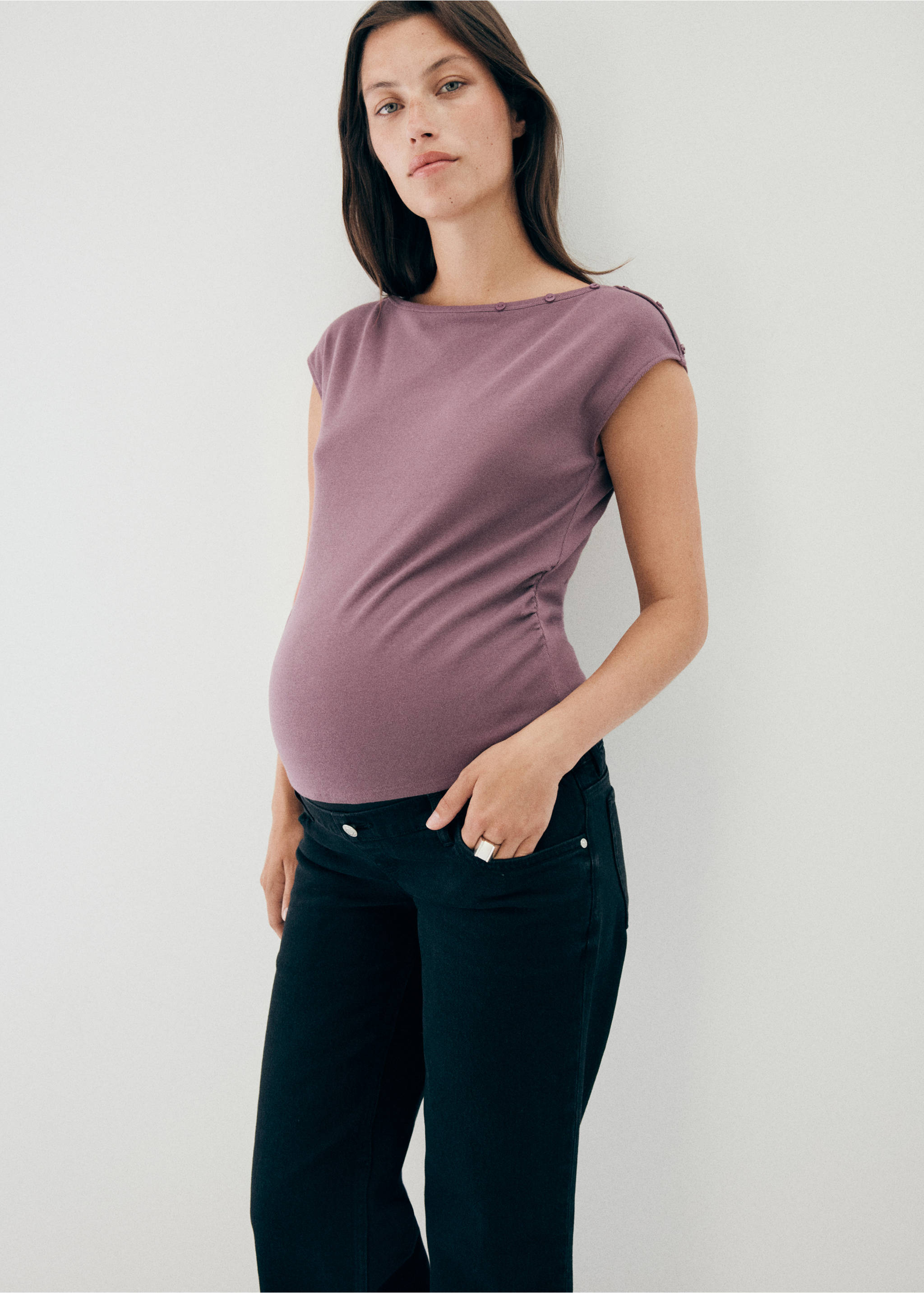 Ruched maternity T-shirt - Medium plane, Light/Pastel Purple. Ref: 37094082-00.