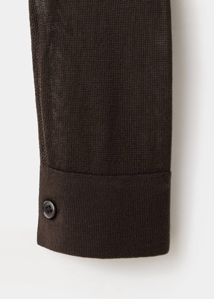 Wrap-front lyocell cardigan — Chocolate