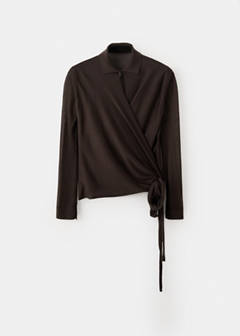 Wrap-front lyocell cardigan — Chocolate 5