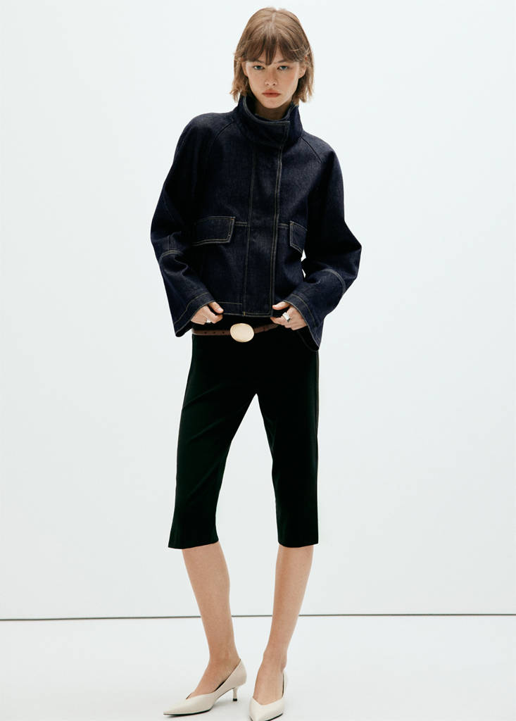 Funnel neck denim jacket — Open Blue