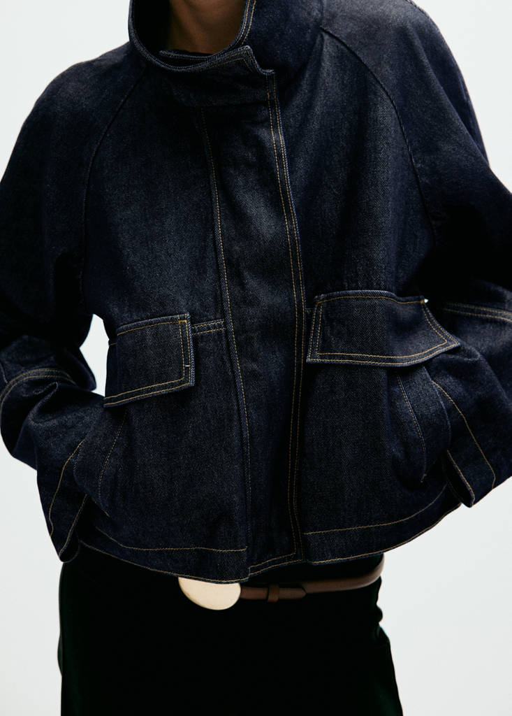 Funnel neck denim jacket — Open Blue