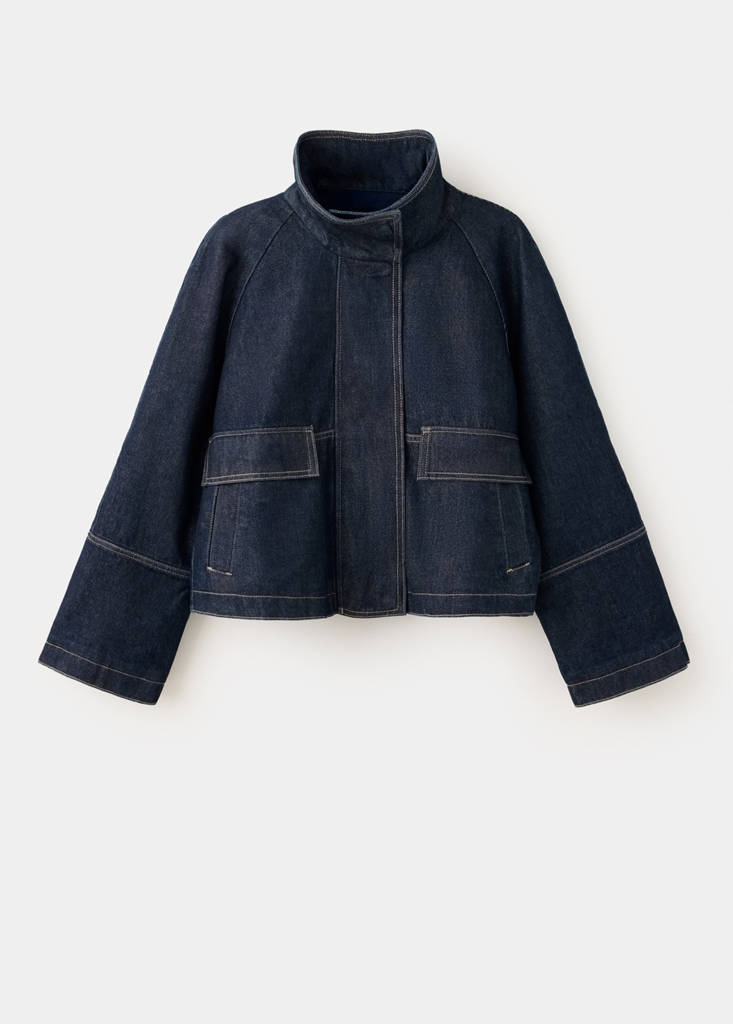 Funnel neck denim jacket — Open Blue
