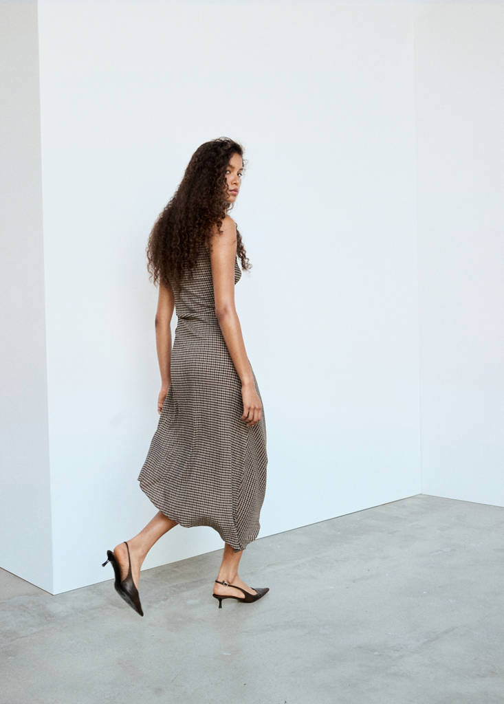 Asymmetric Textured Checked Dress thumbnail 5
