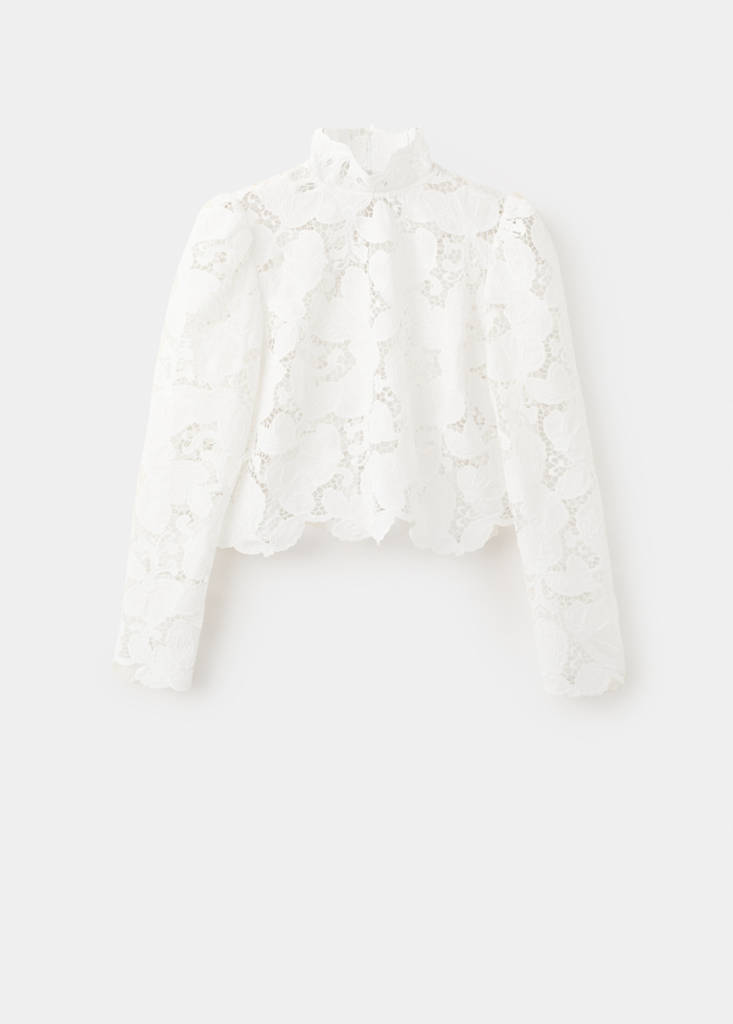 Guipure blouse with a tie neck — Off White