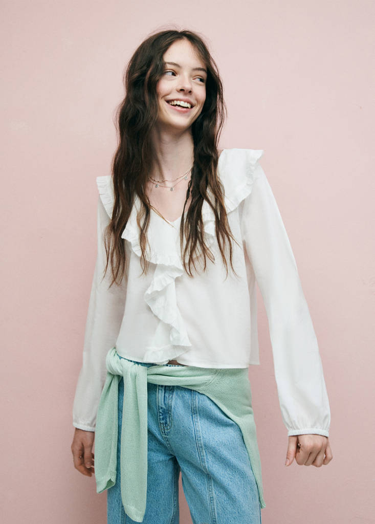 Ruffled cotton blouse — Off White