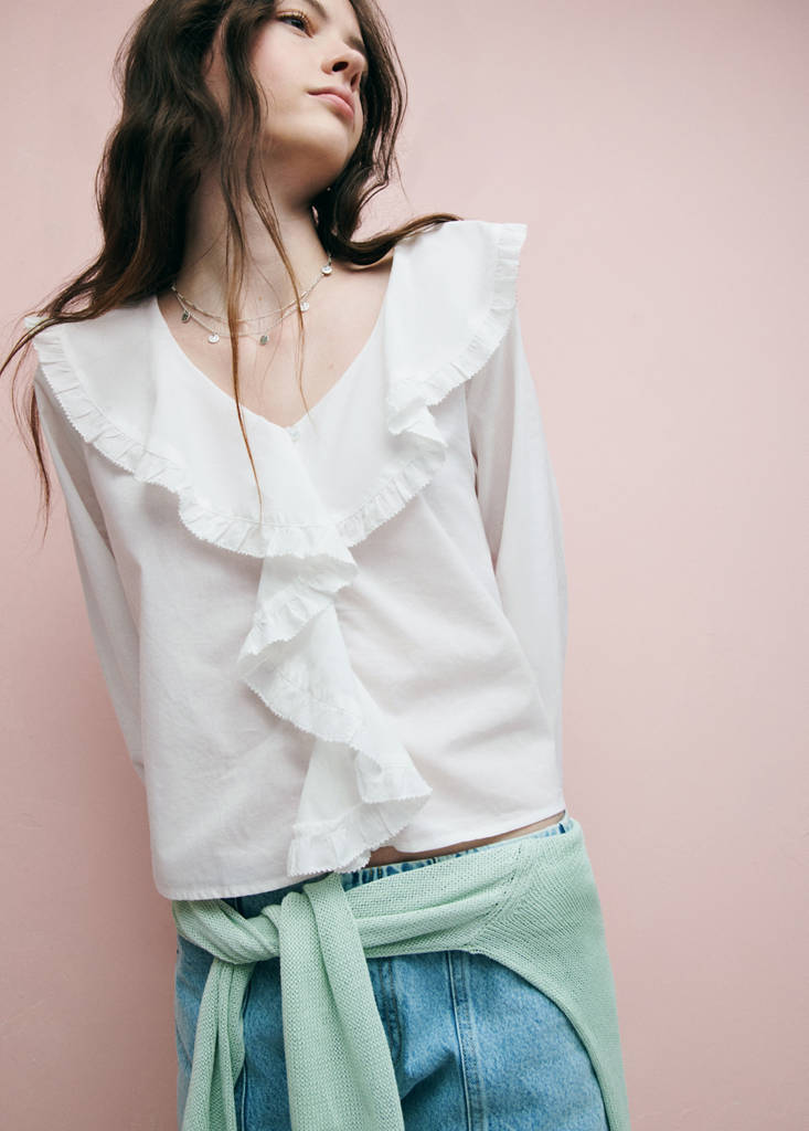 Ruffled cotton blouse — Off White