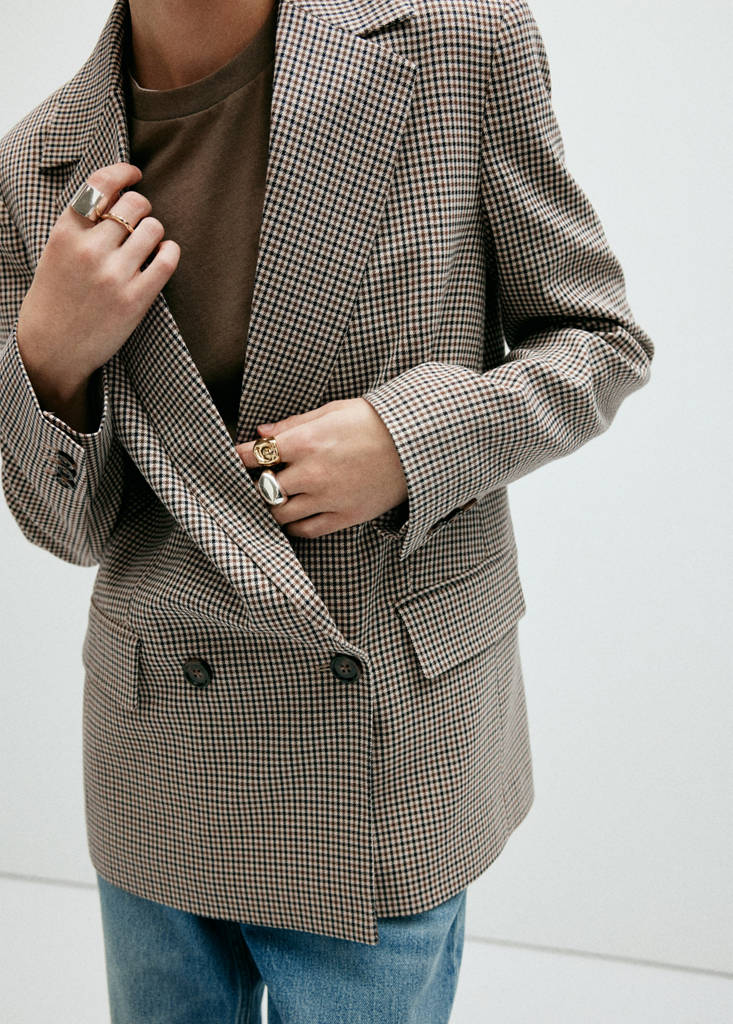 Double-breasted micro-houndstooth jacket - thumbnail 2