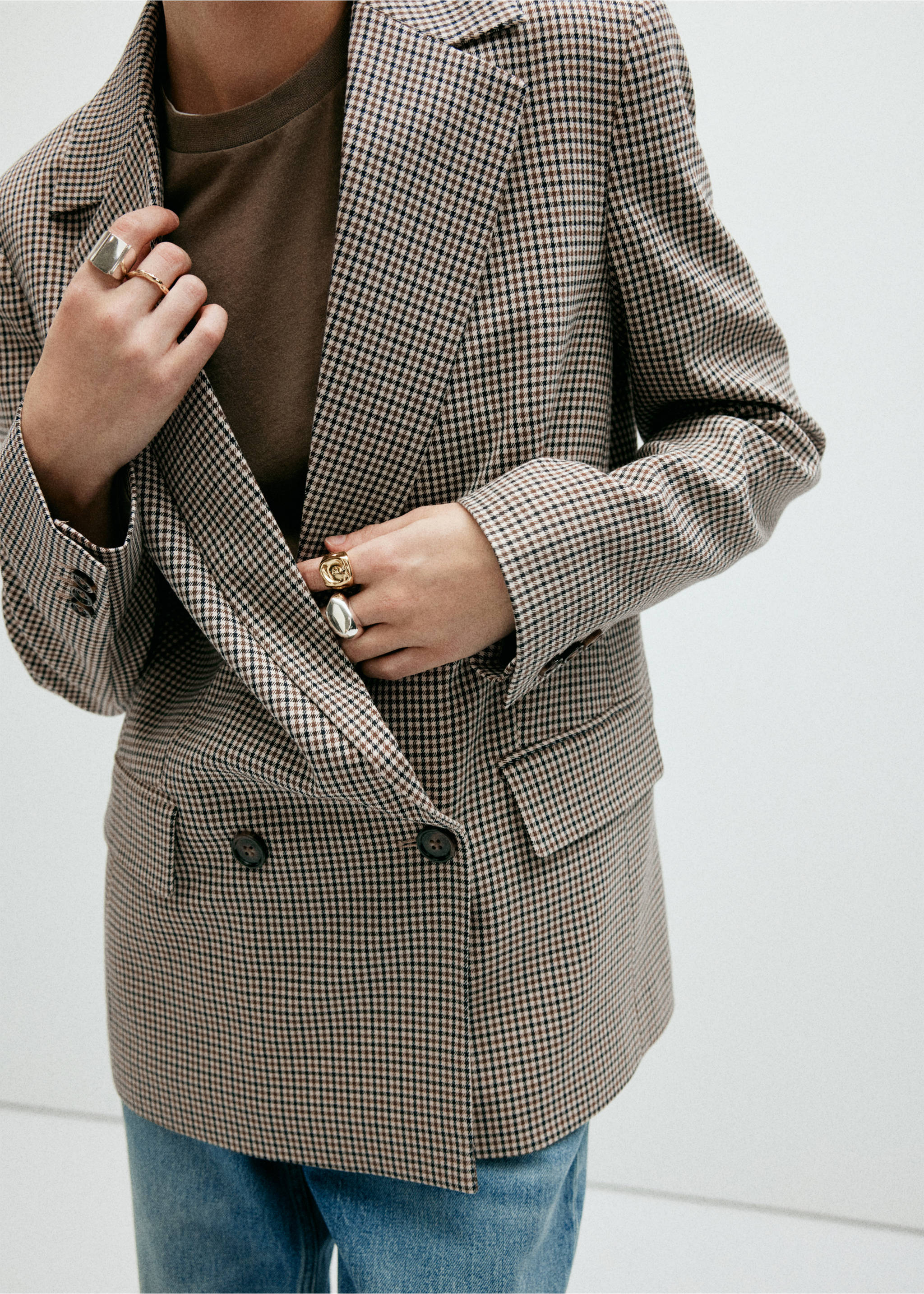 Blazer cruzada micro pata de gallo - Plano medio, Marrón. Ref: 37094092-00.