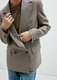Double-breasted micro-houndstooth jacket — Brown 1