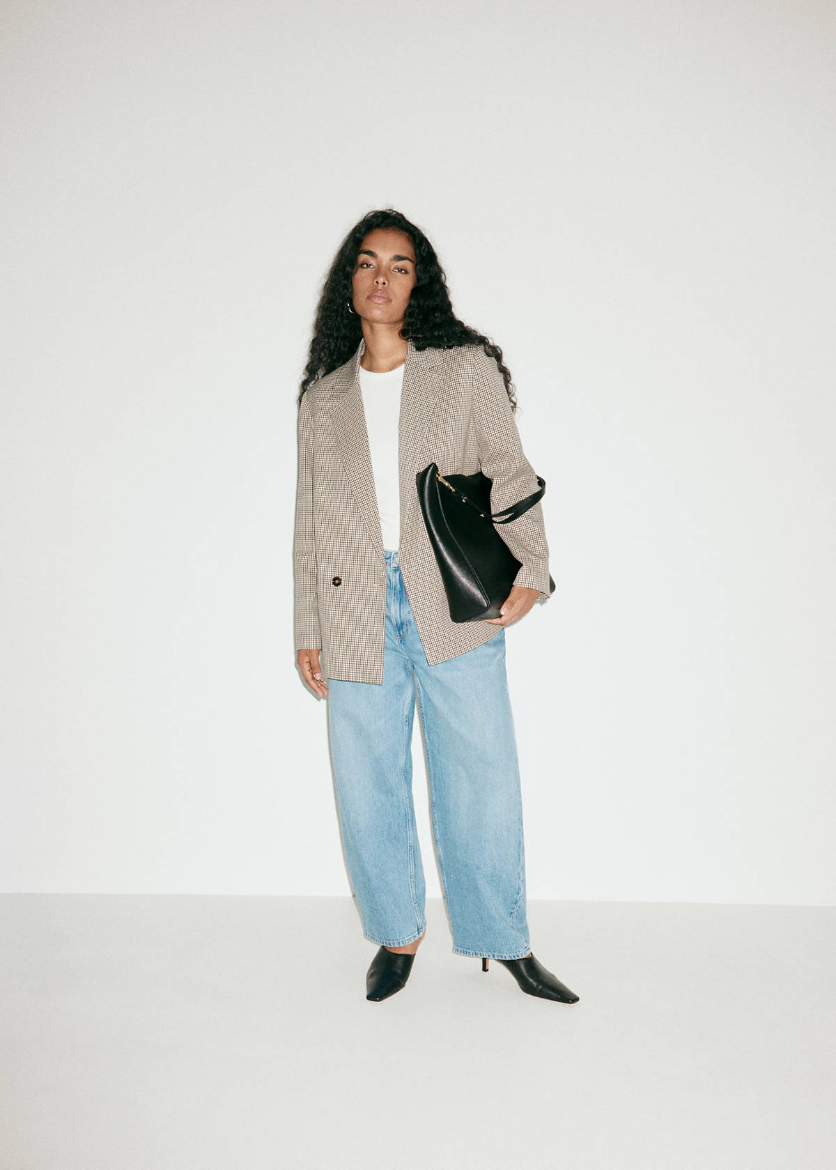Double-breasted micro-houndstooth jacket — Brown