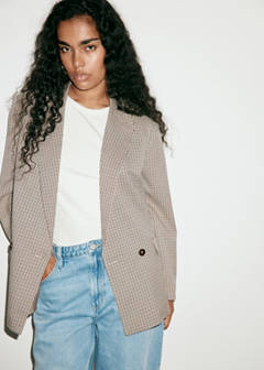 Double-breasted micro-houndstooth jacket — Brown 7