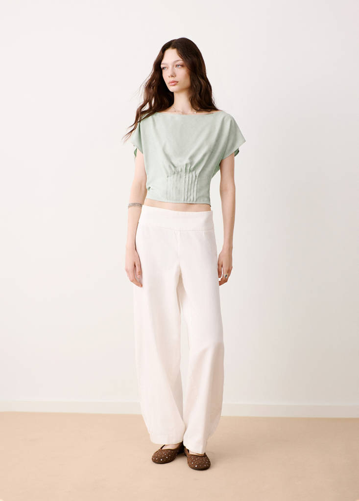 Mango Blouse Jacquard Détail Plissé In Vert Menthe