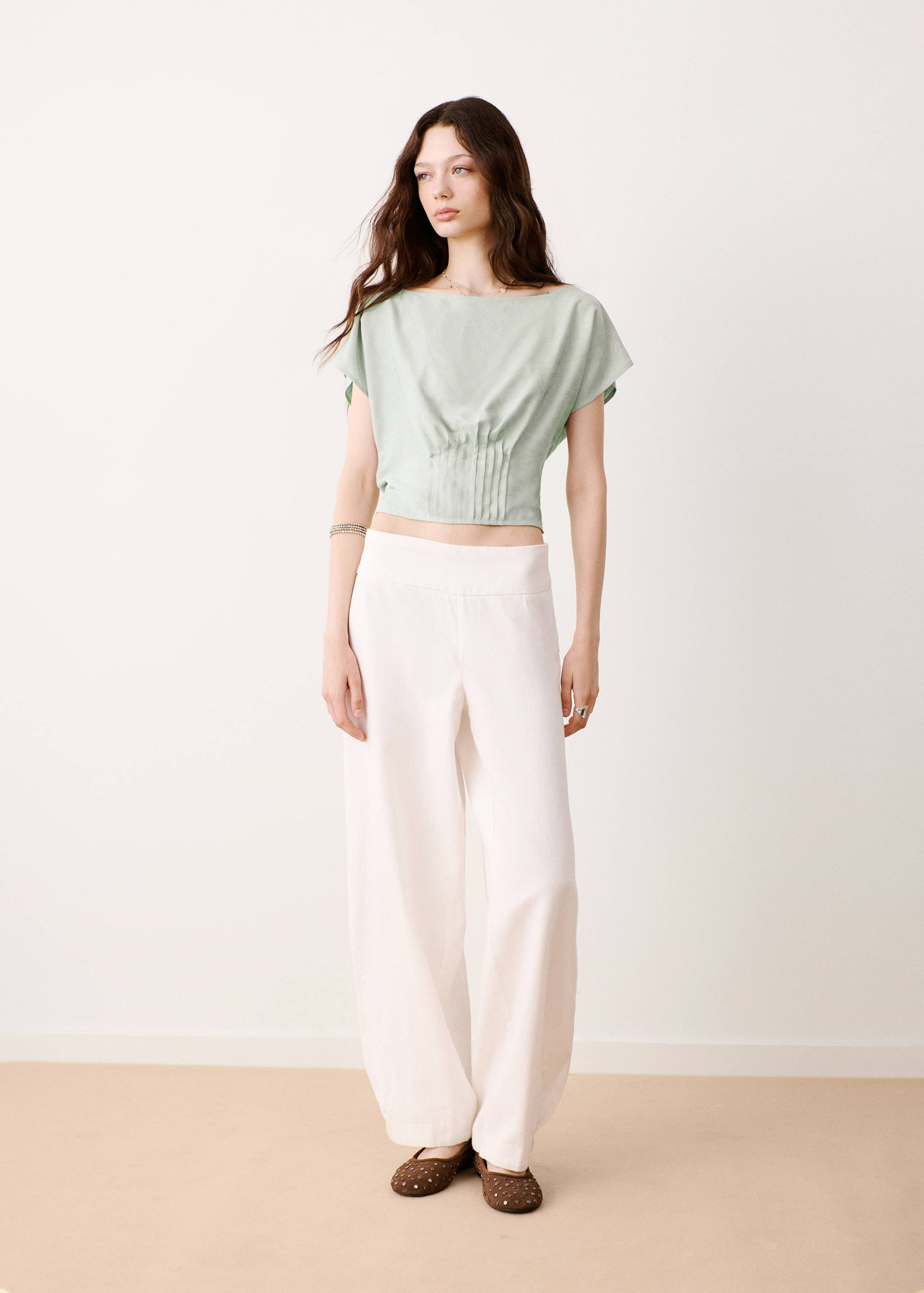 Jacquard blouse with pleated detail - General plane