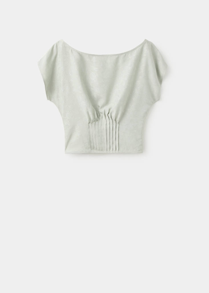 Jacquard blouse with pleated detail — Mint Green