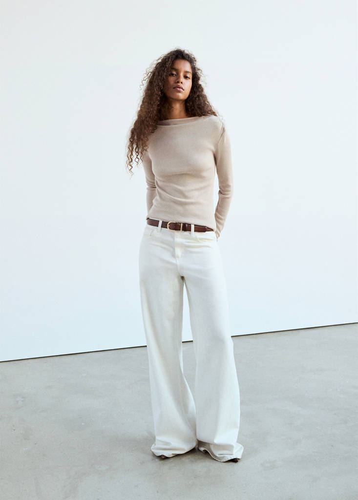 Long-sleeved boat-neck t-shirt — Sand