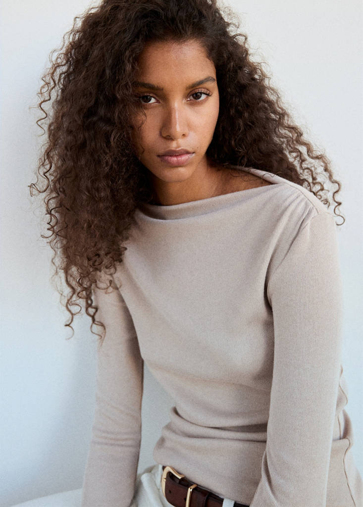 Long-sleeved boat-neck t-shirt — Sand