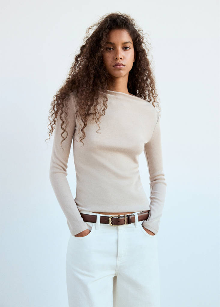 Long-sleeved boat-neck t-shirt — Sand