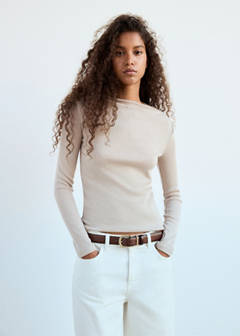 Long-sleeved boat-neck t-shirt — Sand 4
