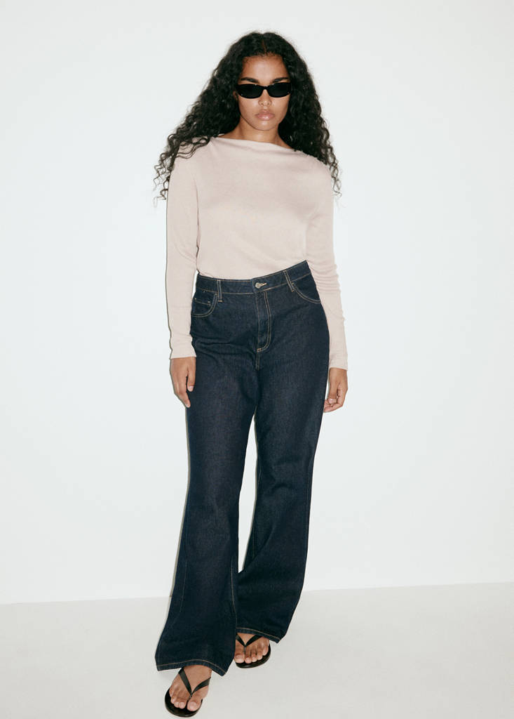 Long-sleeved boat-neck t-shirt — Sand