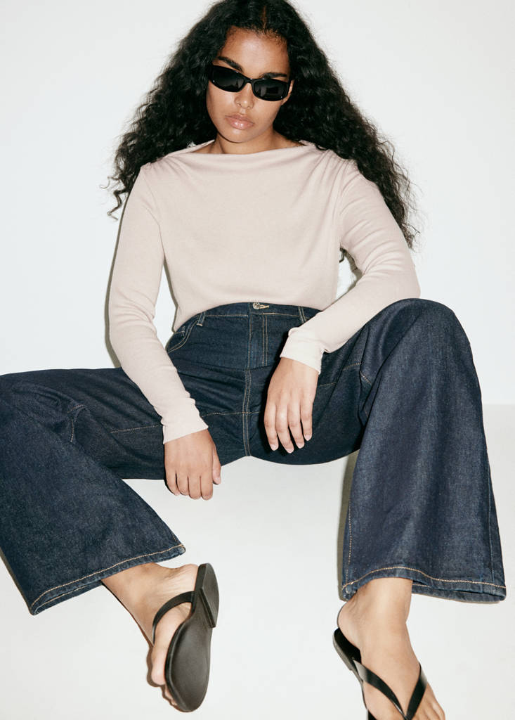 Long-sleeved boat-neck t-shirt — Sand