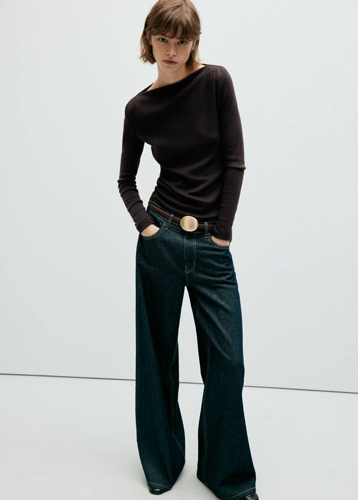 Long-sleeved boat-neck t-shirt — Chocolate
