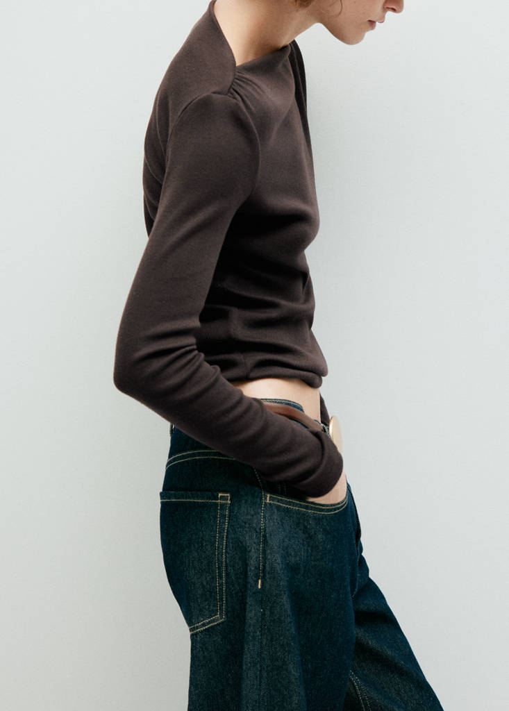 Long-sleeved boat-neck t-shirt — Chocolate