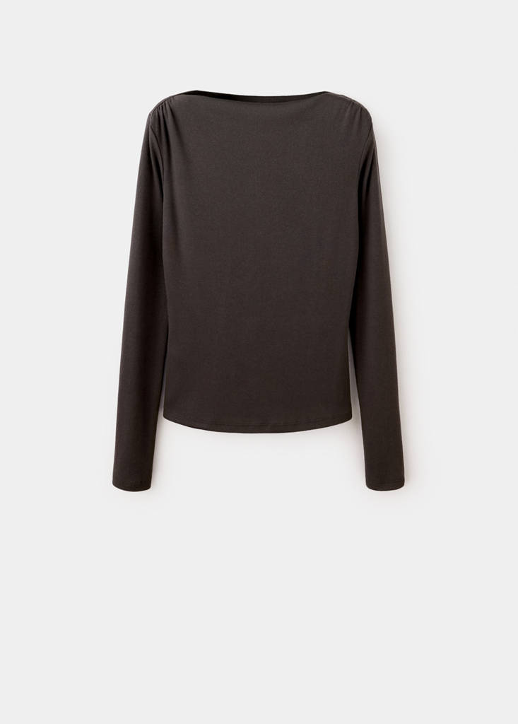 Long-sleeved boat-neck t-shirt — Chocolate