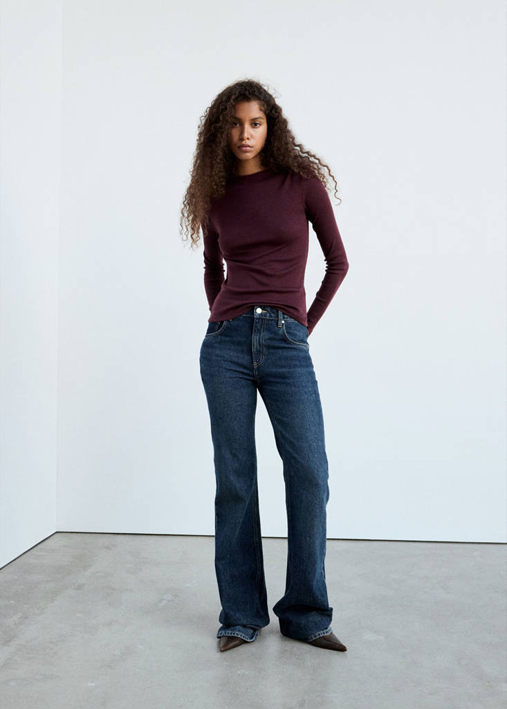 Long-sleeved boat-neck t-shirt — Wine