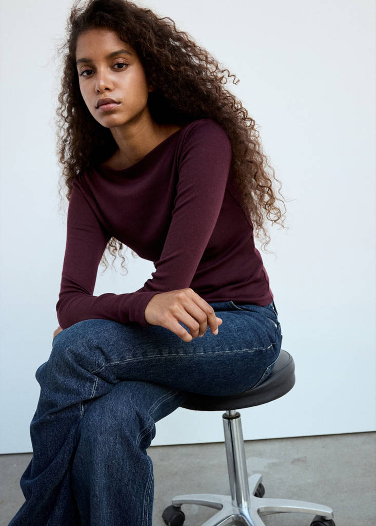 Long-sleeved boat-neck t-shirt — Wine