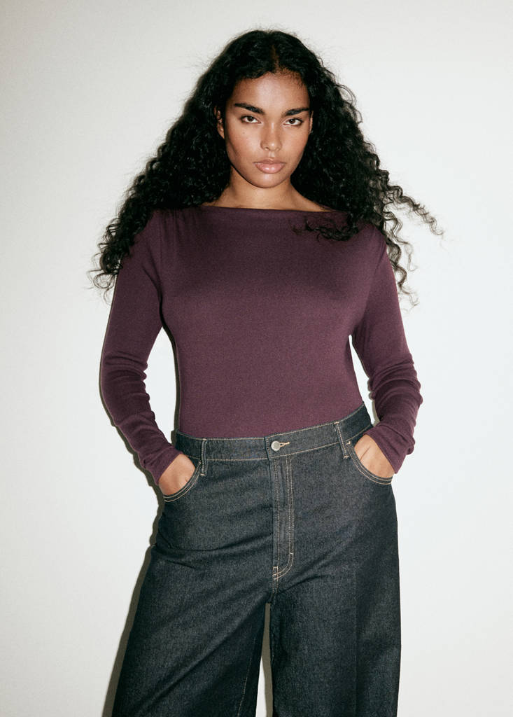 Long-sleeved boat-neck t-shirt — Wine