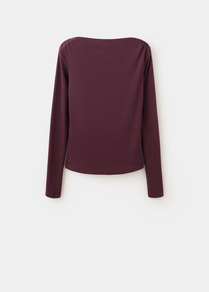 Long-sleeved boat-neck t-shirt — Wine