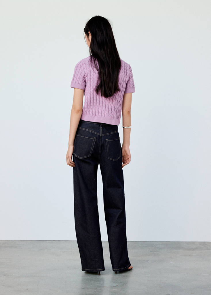 Short-sleeve cable-knit cardigan — Light/Pastel Purple