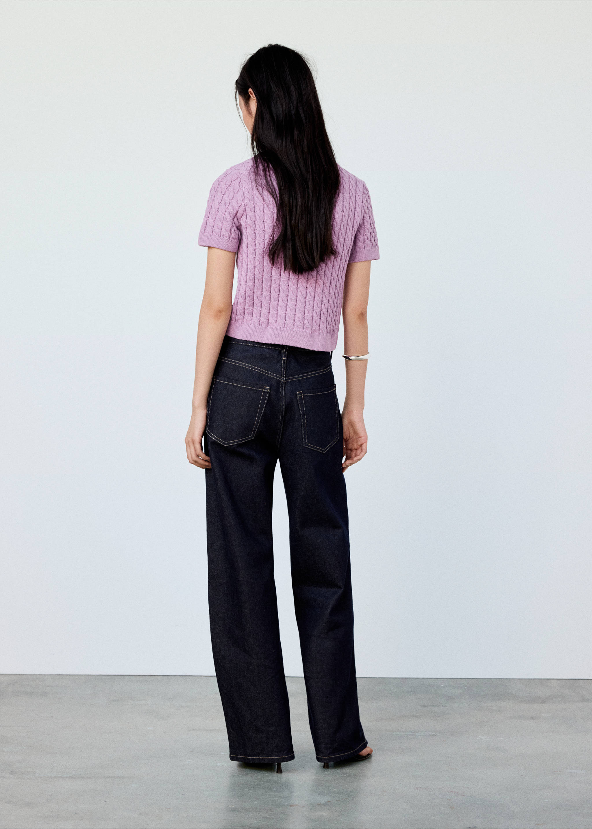 Cable-knit short-sleeve cardigan - Reverse of the article, Light/Pastel Purple. Ref: 37094105-00.