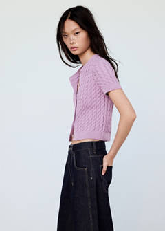 Short-sleeve cable-knit cardigan — Light/Pastel Purple 4