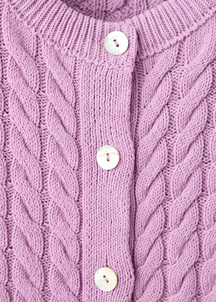 Short-sleeve cable-knit cardigan — Light/Pastel Purple