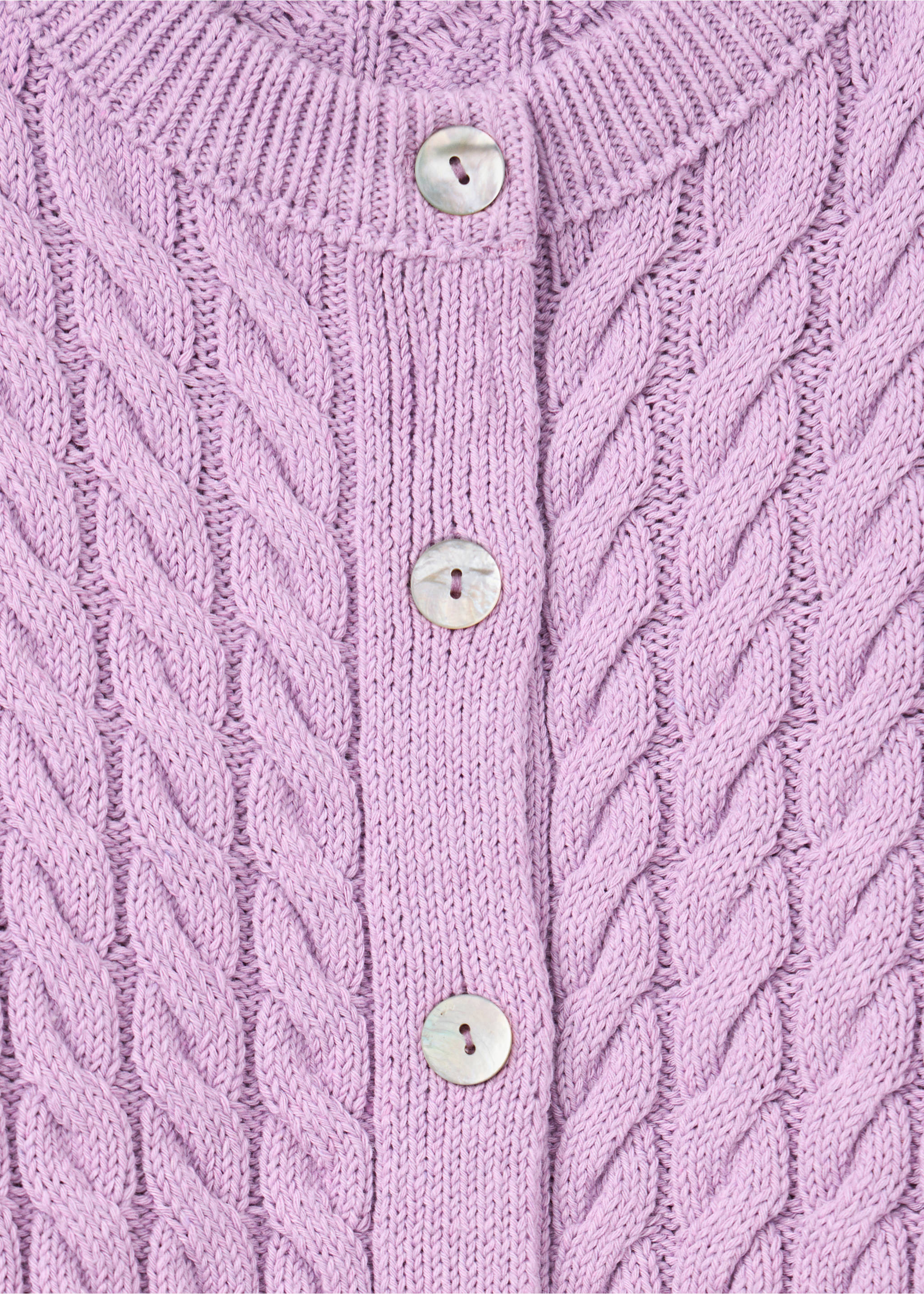 Cable-knit short-sleeve cardigan - Details of the article 8, Light/Pastel Purple. Ref: 37094105-00.