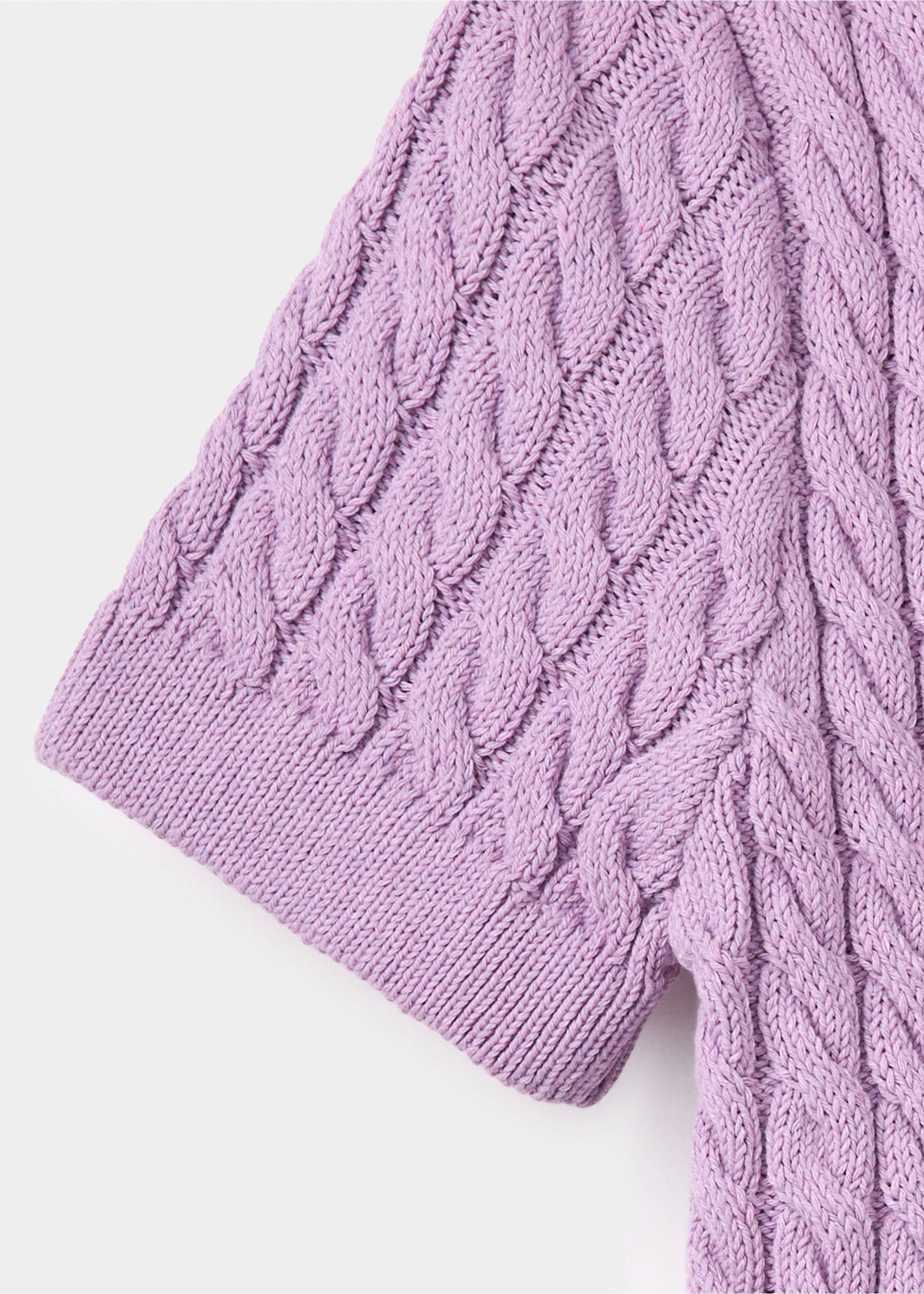 Cable-knit short-sleeve cardigan - Details of the article 0, Light/Pastel Purple. Ref: 37094105-00.