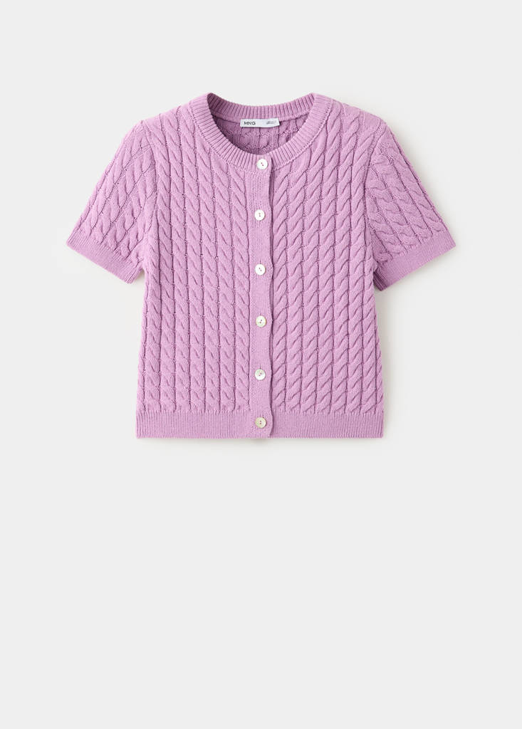 Short-sleeve cable-knit cardigan — Light/Pastel Purple