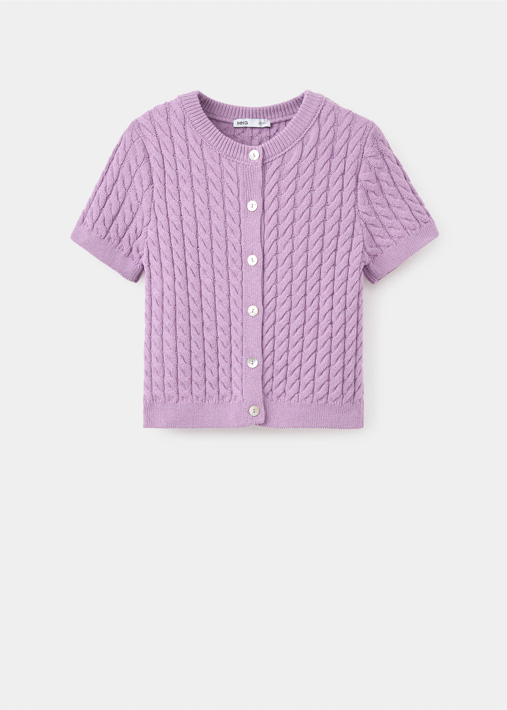Cable-knit short-sleeve cardigan - Article without model, Light/Pastel Purple. Ref: 37094105-00.