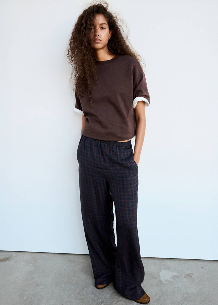 Straight checked trousers — Blue