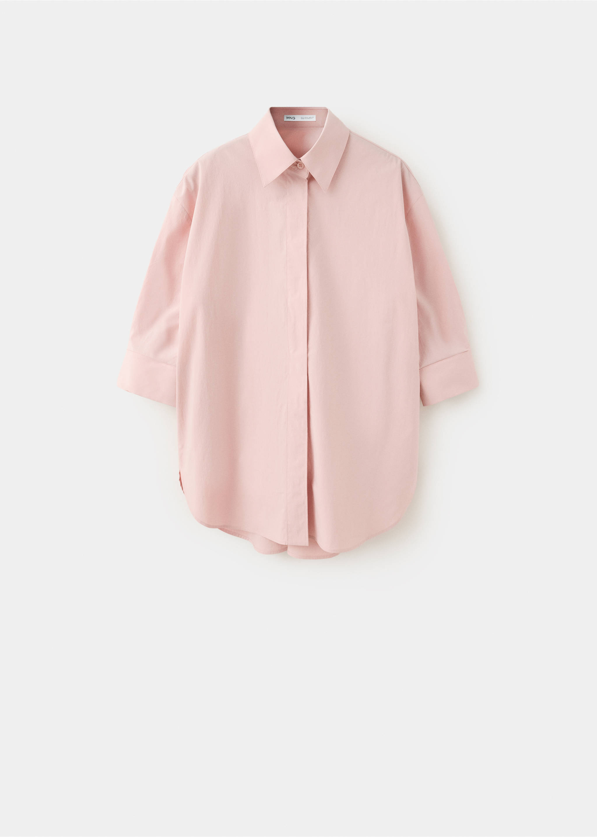 Three-quarter sleeve poplin shirt - Article without model, Pastel Pink. Ref: 37094111-00.