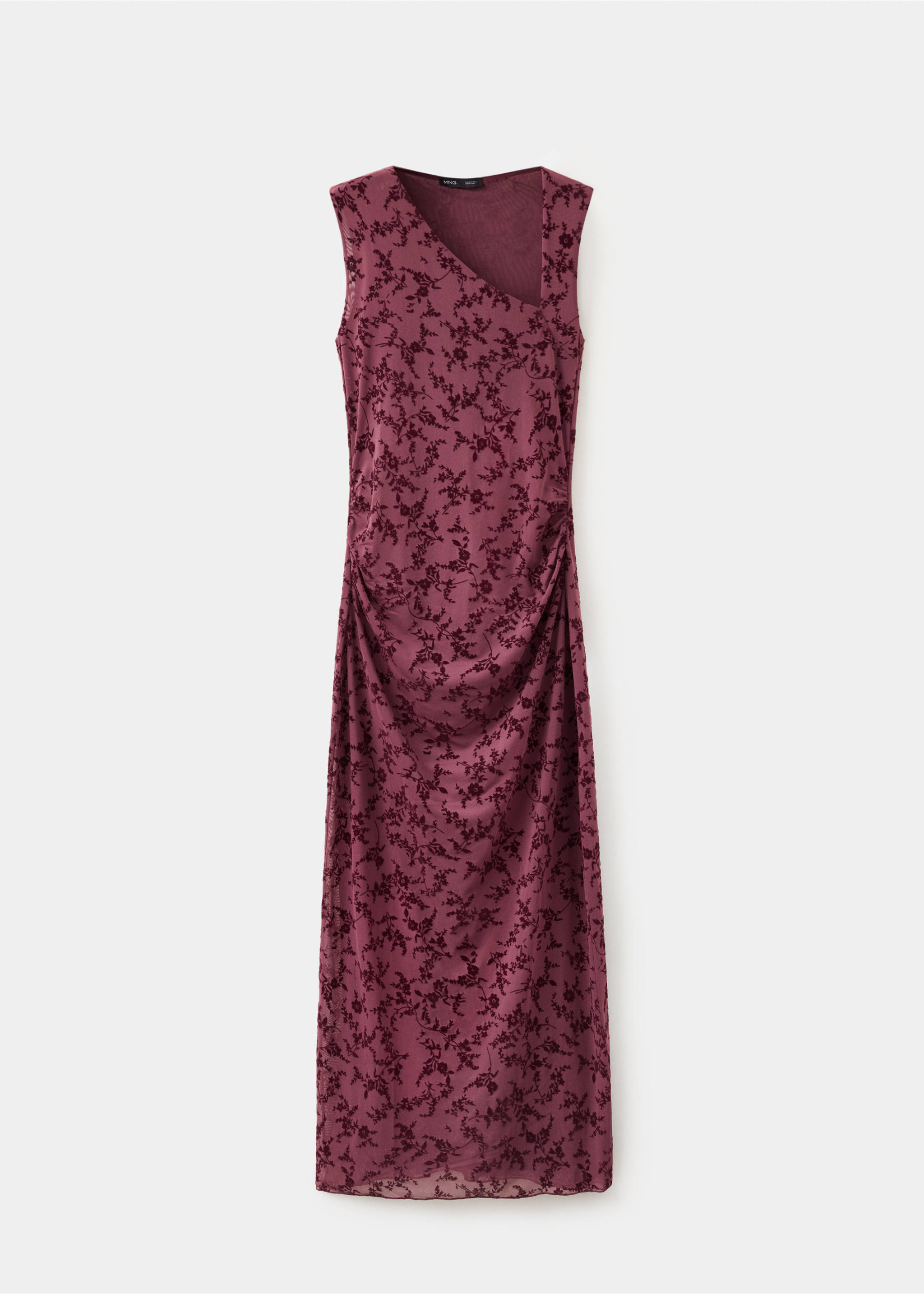 Robe asymétrique en tissu dévoré - Article sans modèle, Bordeaux. Ref: 37094114-00.