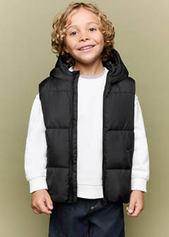 Quilted gilet with hood — Black 1