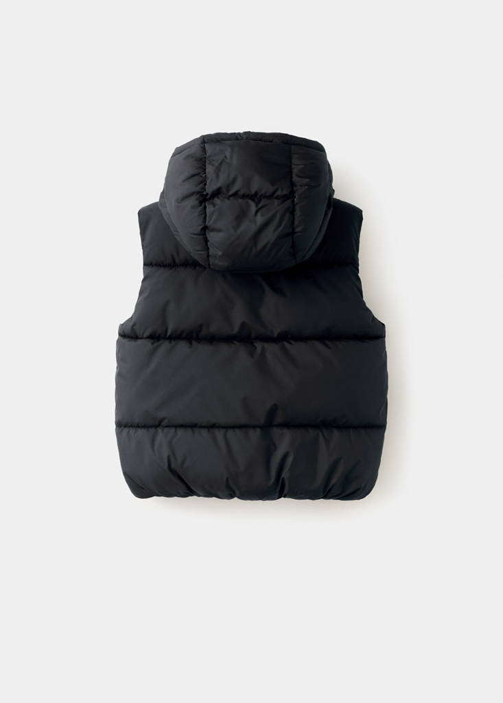 Quilted gilet with hood — Black