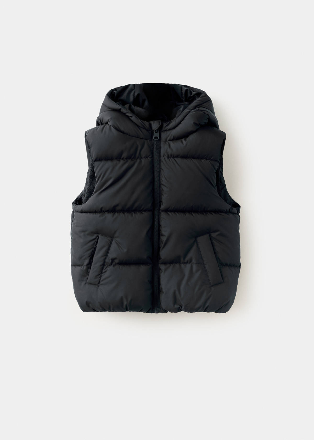 Quilted gilet with hood — Black