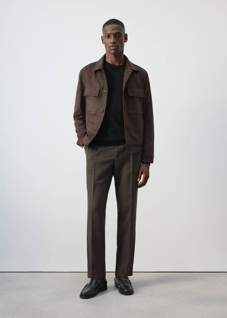 Suede-effect jacket with pockets — Brown