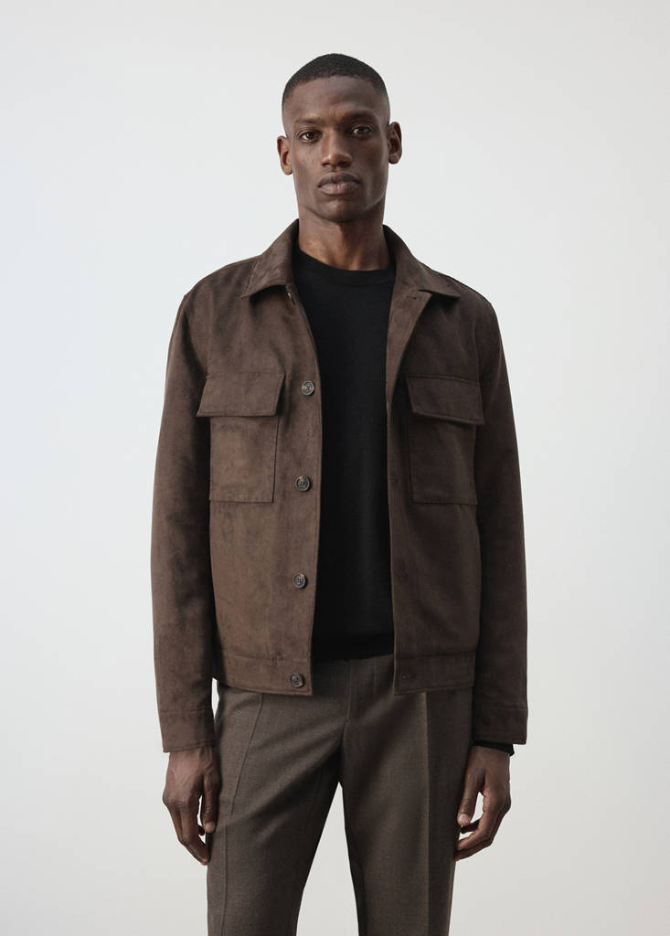 Suede-effect jacket with pockets — Brown