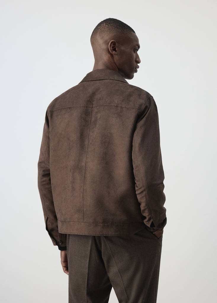 Suede-effect jacket with pockets — Brown