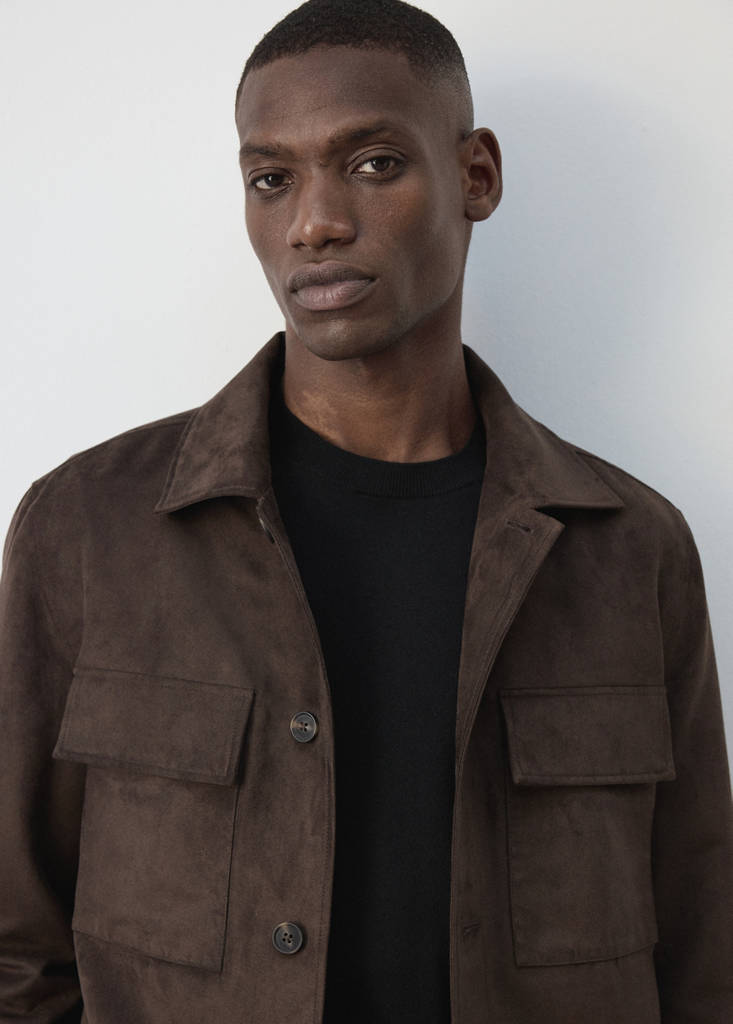 Suede-effect jacket with pockets — Brown