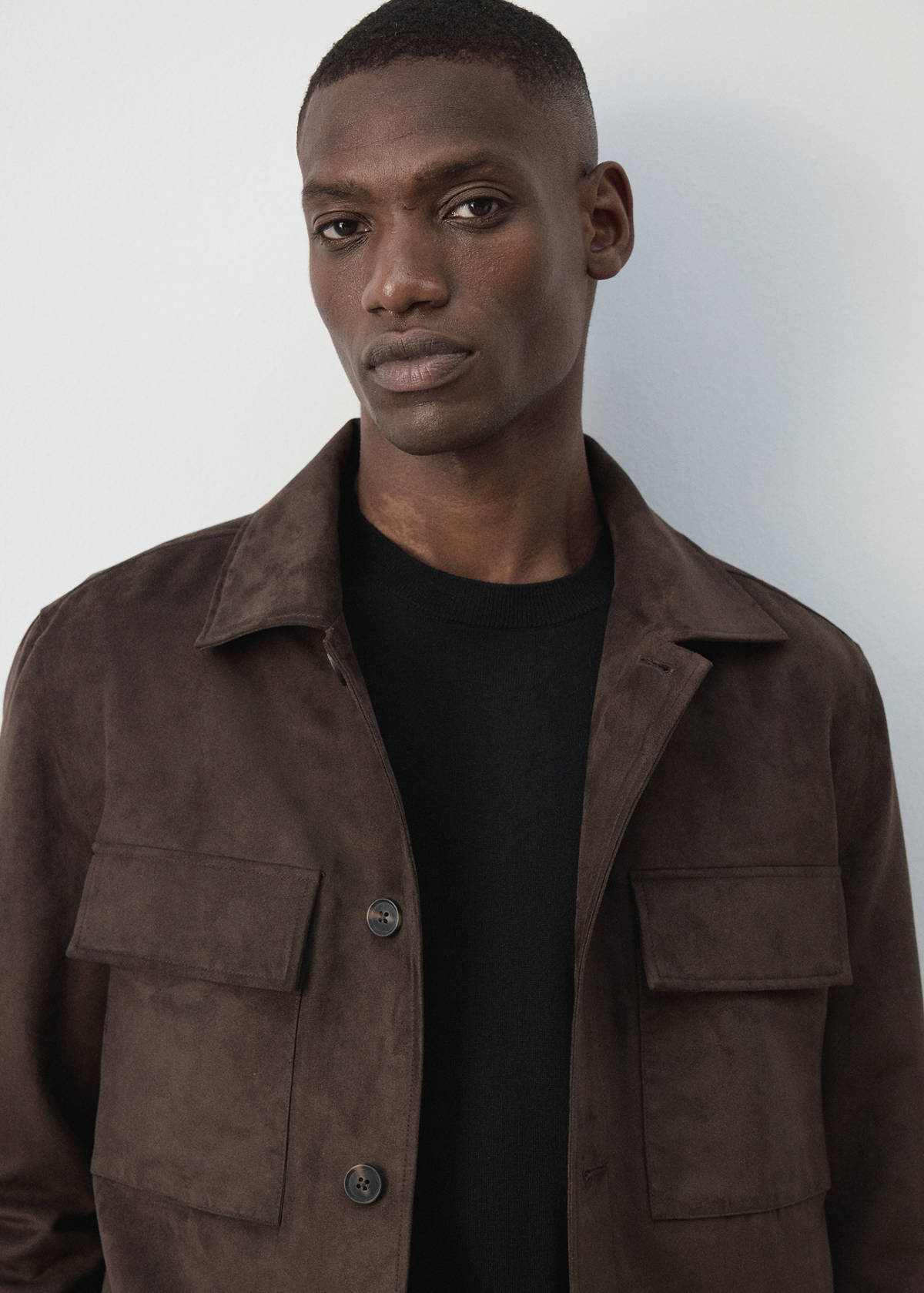 Suede-effect jacket with pockets — Brown